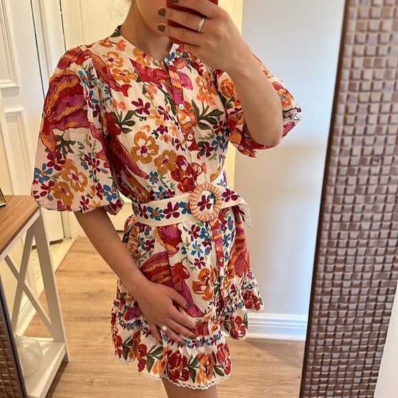 Farm Rio Spring Bananas Puff Sleeve Mini Dress Small - Picture 6 of 10